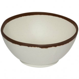 GET B-302-CRM Pottery Market 24 oz. Glazed Cream Melamine Bowl with Brown Trim - 12/Case