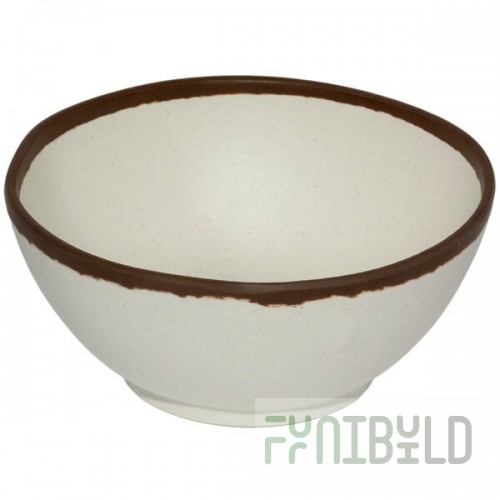 GET B-302-CRM Pottery Market 24 oz. Glazed Cream Melamine Bowl with Brown Trim - 12/Case