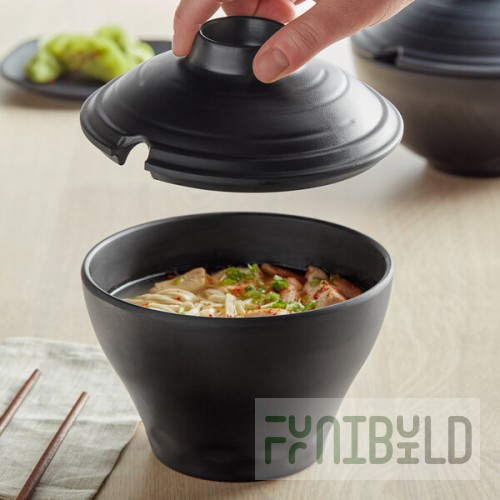 GET B-400-BK Nara 32 oz. Black Matte Round Melamine Bowl with Lid - 12/Case