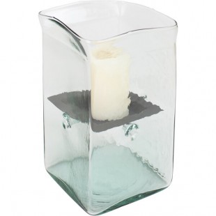 Kalalou Small Glass Square Hurricane Candle Holder with Rustic Metal Insert Kalalou Small Glass Square Hurricane Candle Holder with Rustic Metal Insert