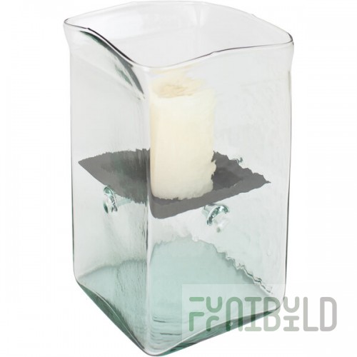 Kalalou Small Glass Square Hurricane Candle Holder with Rustic Metal Insert