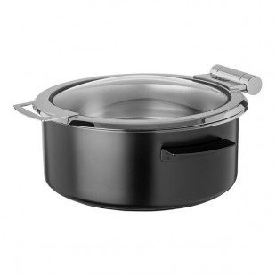Abert Cosmo 5 Qt. Round Black Induction Chafer with Hinged Glass Lid by Arc Cardinal FP383