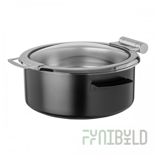 Abert Cosmo 5 Qt. Round Black Induction Chafer with Hinged Glass Lid by Arc Cardinal FP383