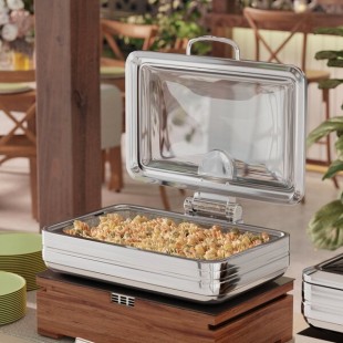 Acopa Manchester 8 Qt. Full Size Stainless Steel Induction Chafer with Glass Top and Soft Close Lid