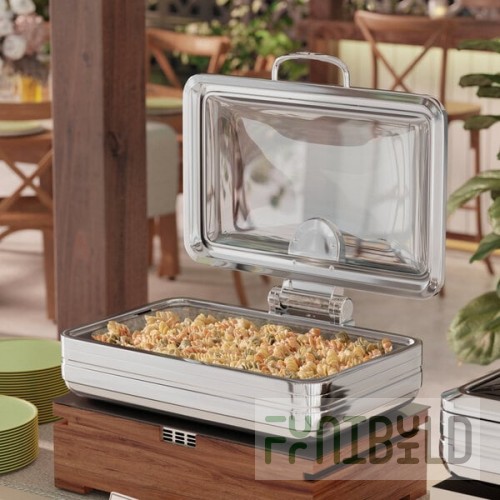 Acopa Manchester 8 Qt. Full Size Stainless Steel Induction Chafer with Glass Top and Soft Close Lid