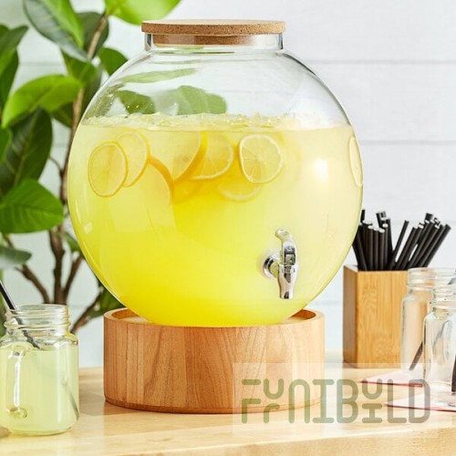 Acopa 5 Gallon Fishbowl Beverage Dispenser with Cork Lid and Wood Base
