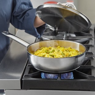 Vigor SS1 Series 3 Qt. Stainless Steel Saucier Pan with Aluminum-Clad Bottom and Cover Vigor SS1 Series 3 Qt. Stainless Steel Saucier Pan with Aluminum-Clad Bottom and Cover