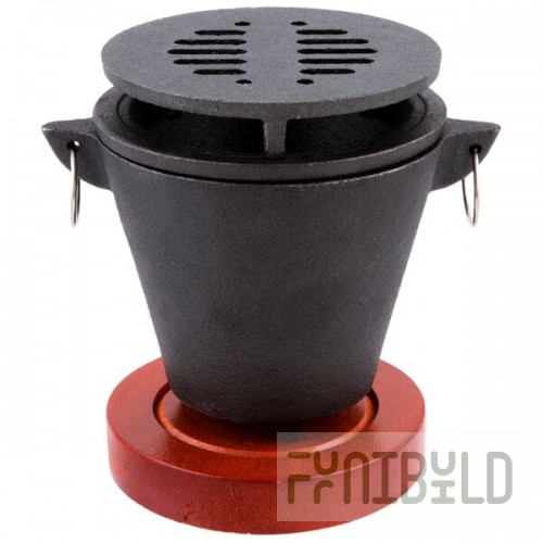 Chef Master Hibachi Set with Cast Iron Grill, Wooden Base, and Fuel Holder