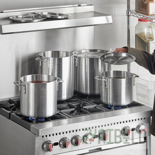 Choice 8-Piece Standard Weight Aluminum Stock Pot Set with 8 Qt., 12 Qt., 16 Qt., and 20 Qt. Pots and Covers