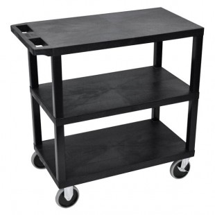 Luxor EC222HD-B Black Heavy-Duty 3 Flat Shelf Utility Cart - 35 1/4