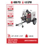Simpson IB-95006 Trailer Pressure Washer with Vanguard Engine, 100' Hose, and 12V Battery Included - 4,000 PSI; 4.0 GPM Simpson IB-95006 Trailer Pressure Washer with Vanguard Engine, 100' Hose, and 12V Battery Included - 4,000 PSI; 4.0 GPM