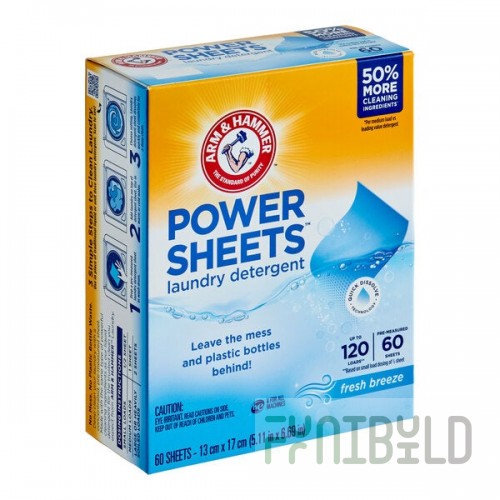 Arm & Hammer® Power Sheets Fresh Breeze Liquidless Laundry Detergent Sheets - 360/Case