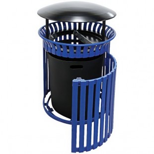 Wausau Tile MF3230 24 Gallon Flat Steel Round Trash Can with Aluminum Ash-N-Trash Lid, Rain Hood, and Side Door