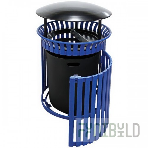 Wausau Tile MF3230 24 Gallon Flat Steel Round Trash Can with Aluminum Ash-N-Trash Lid, Rain Hood, and Side Door