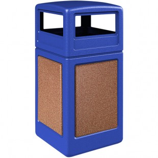 Commercial Zone 720434K StoneTec 42 Gallon Square Blue Decorative Trash Can with Sedona Panels and Dome Lid