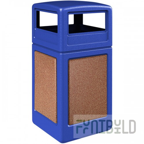 Commercial Zone 720434K StoneTec 42 Gallon Square Blue Decorative Trash Can with Sedona Panels and Dome Lid