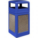 Commercial Zone 720434K StoneTec 42 Gallon Square Blue Decorative Trash Can with Sedona Panels and Dome Lid