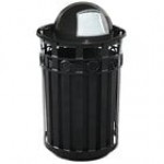 Witt Industries M3600-R-DT-BK Oakley 36 Gallon Black Steel Round Outdoor Decorative Trash Can with Push Door Dome Top Lid and Ring Accent Band Witt Industries M3600-R-DT-BK Oakley 36 Gallon Black Steel Round Outdoor Decorative Trash Can with Push Door Dome Top Lid and Ring Accent Band
