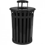 Witt Industries M3600-R-DT-BK Oakley 36 Gallon Black Steel Round Outdoor Decorative Trash Can with Push Door Dome Top Lid and Ring Accent Band Witt Industries M3600-R-DT-BK Oakley 36 Gallon Black Steel Round Outdoor Decorative Trash Can with Push Door Dome Top Lid and Ring Accent Band