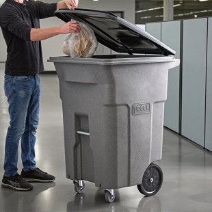 Toter ACC96-54689 96 Gallon Gray Rectangular Rotational Molded Wheeled Trash Can with Casters and Lid Toter ACC96-54689 96 Gallon Gray Rectangular Rotational Molded Wheeled Trash Can with Casters and Lid