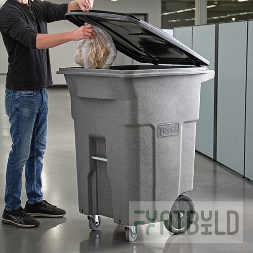 Toter ACC96-54689 96 Gallon Gray Rectangular Rotational Molded Wheeled Trash Can with Casters and Lid