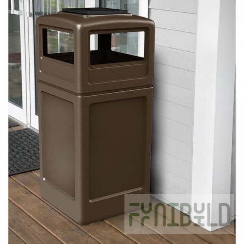 Commercial Zone 73303799 PolyTec 42 Gallon Square Brown Trash Can and Ashtray Dome Lid Set