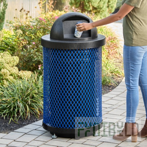 Lancaster Table & Seating 36 Gallon Heavy-Duty Round Blue Expanded Steel Outdoor Trash Can with Dome Lid