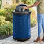 Lancaster Table & Seating 36 Gallon Heavy-Duty Round Blue Expanded Steel Outdoor Trash Can with Dome Lid Lancaster Table & Seating 36 Gallon Heavy-Duty Round Blue Expanded Steel Outdoor Trash Can with Dome Lid
