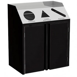 Lakeside 4415B Stainless Steel Rectangular Refuse / Recycle / Paper Station with Front Access and Black Laminate Finish - 37 1/2