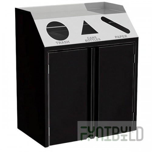 Lakeside 4415B Stainless Steel Rectangular Refuse / Recycle / Paper Station with Front Access and Black Laminate Finish - 37 1/2