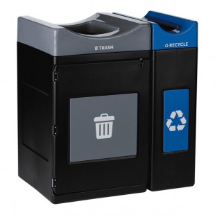 Commercial Zone Avante 85 Gallon Blue / Gray Polyethylene Rectangular Indoor / Outdoor Narrow Two-Stream Trash Can / Recycling Bin