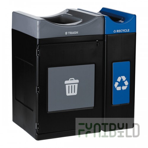 Commercial Zone Avante 85 Gallon Blue / Gray Polyethylene Rectangular Indoor / Outdoor Narrow Two-Stream Trash Can / Recycling Bin