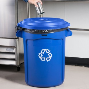 Rubbermaid® BRUTE 32 Gallon Blue Round Recycling Can and Round Recycling Lid with Hole