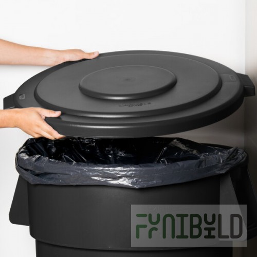 Carlisle 84105603 Bronco 55 Gallon Black Flat Round Trash Can Lid