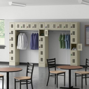 Regency Space Solutions Beige 6 Tier Locker with 26 Compartments and Garment Rack Regency Space Solutions Beige 6 Tier Locker with 26 Compartments and Garment Rack
