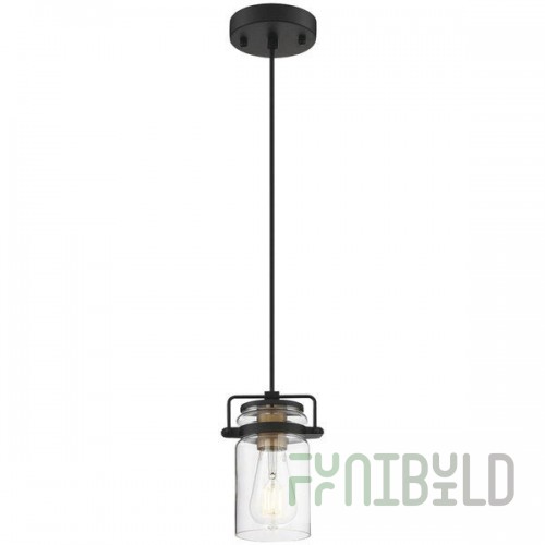 SATCO/NUVO Antebellum 1-Light Mini Pendant Light with Clear Glass and Black and Aged Gold Finish - 120V, 60W
