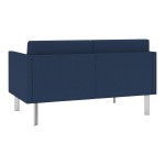 Lesro Luxe Lounge Series Patriot Plus Imperial Blue Vinyl Loveseat with Upholstered Arms and Steel Legs Lesro Luxe Lounge Series Patriot Plus Imperial Blue Vinyl Loveseat with Upholstered Arms and Steel Legs
