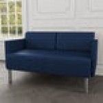 Lesro Luxe Lounge Series Patriot Plus Imperial Blue Vinyl Loveseat with Upholstered Arms and Steel Legs Lesro Luxe Lounge Series Patriot Plus Imperial Blue Vinyl Loveseat with Upholstered Arms and Steel Legs