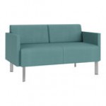 Lesro Luxe Lounge Series Patriot Plus Imperial Blue Vinyl Loveseat with Upholstered Arms and Steel Legs Lesro Luxe Lounge Series Patriot Plus Imperial Blue Vinyl Loveseat with Upholstered Arms and Steel Legs