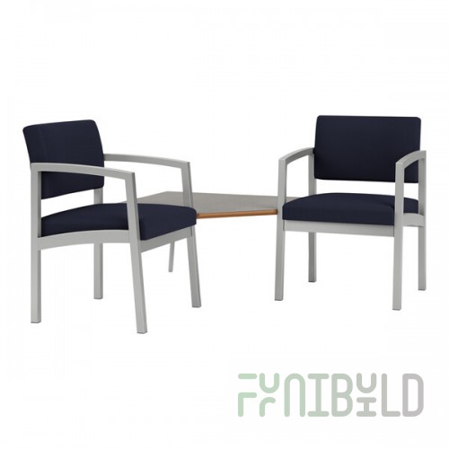 Lesro Lenox Steel Open House Navy Fabric Two Guest Arm Chairs with Sarum Twill Laminate Connecting Corner Table