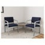 Lesro Lenox Steel Open House Navy Fabric Two Guest Arm Chairs with Sarum Twill Laminate Connecting Corner Table Lesro Lenox Steel Open House Navy Fabric Two Guest Arm Chairs with Sarum Twill Laminate Connecting Corner Table
