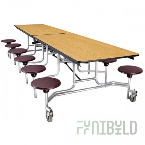 National Public Seating MTS12 12 Foot Mobile Cafeteria Table with Plywood Core and 12 Stools