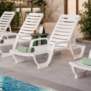 Grosfillex 44031104 / 44031004 Bahia White Stacking Adjustable Resin Chaise