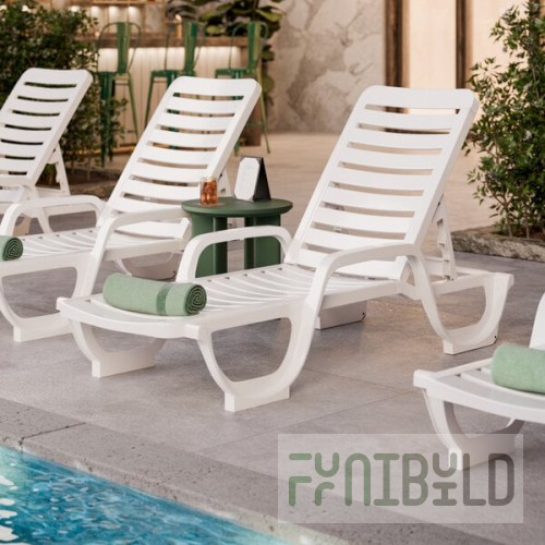 Grosfillex 44031104 / 44031004 Bahia White Stacking Adjustable Resin Chaise