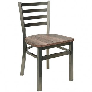 BFM Seating Lima Clear Coated Customizable Steel Ladder Back Side Chair with Relic Knotty Pine Seat
