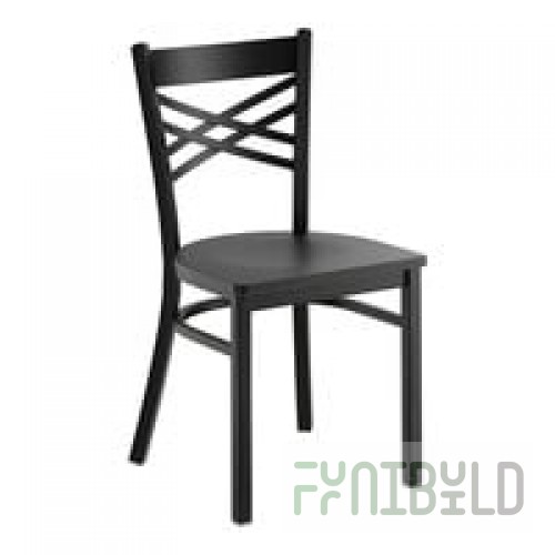 BFM Seating Akrin Sand Black Steel Side Chair with Cross Steel Back and Black Wooden Seat