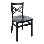 BFM Seating Akrin Sand Black Steel Side Chair with Cross Steel Back and Black Wooden Seat BFM Seating Akrin Sand Black Steel Side Chair with Cross Steel Back and Black Wooden Seat