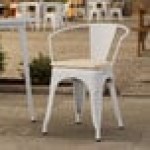 Lancaster Table & Seating Alloy Pearl White Outdoor Arm Chair with Tan Fabric Magnetic Cushion