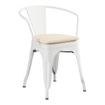 Lancaster Table & Seating Alloy Pearl White Outdoor Arm Chair with Tan Fabric Magnetic Cushion