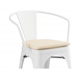 Lancaster Table & Seating Alloy Pearl White Outdoor Arm Chair with Tan Fabric Magnetic Cushion